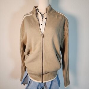 Vintage Live Mechanics Full Zip Knit Cardigan Sweater Menswear Striped Accents M